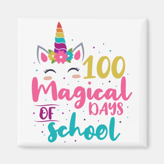 Niedliches Einhorn 100 magische Schultage Magnet (Vorne)
