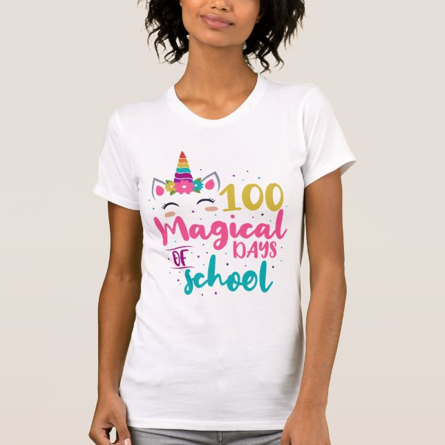 Niedliches Einhorn 100 magische Schultage T-Shirt (Vorderseite)