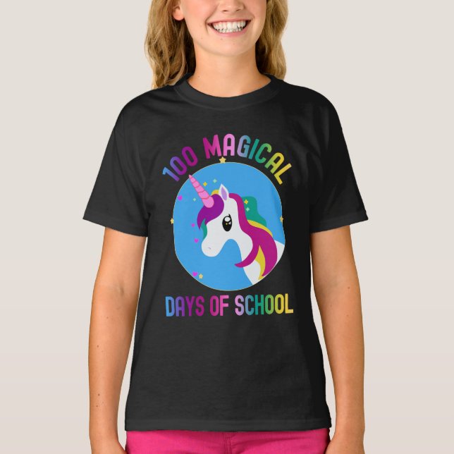 Niedliches Einhorn 100 magische Schultage T-Shirt (Vorderseite)