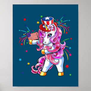 Niedliches Einhorn 4. Juli Mädchen Kinder Poster