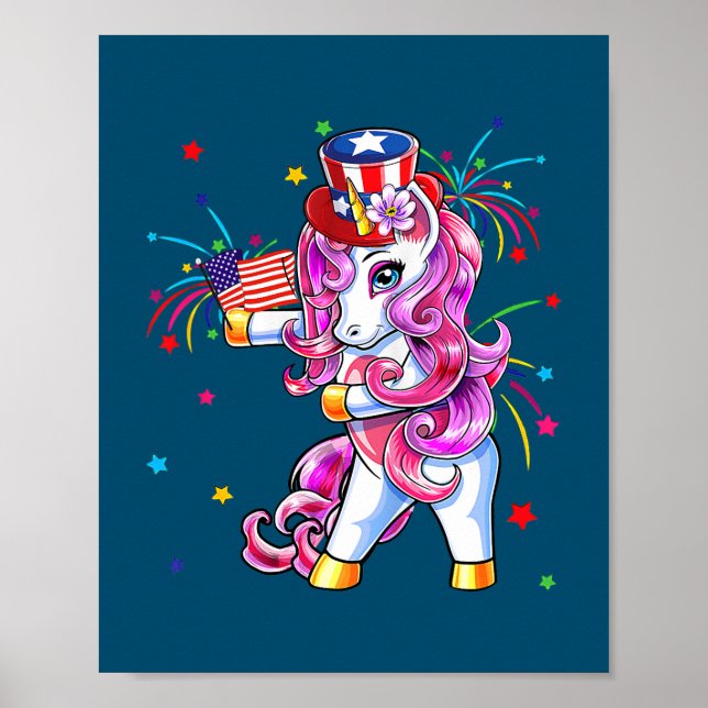 Niedliches Einhorn 4. Juli Mädchen Kinder Poster (Vorne)