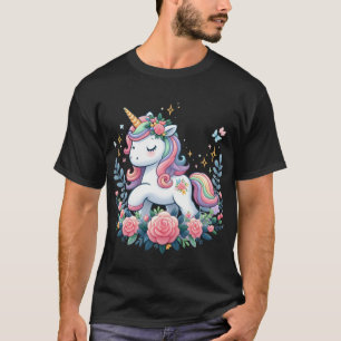 Niedliches Einhorn auf Blume T-Shirt
