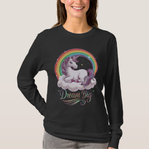 Niedliches Einhorn auf dem Cloud Rainbow Dream Big T-Shirt
