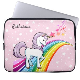 Niedliches Einhorn auf einem Regenbogen Name hinzu Laptopschutzhülle