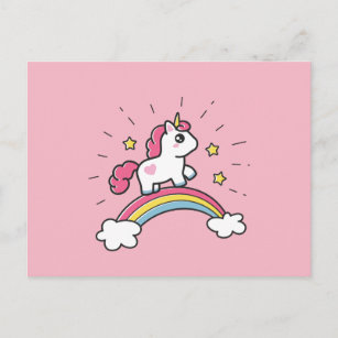 Niedliches Einhorn auf einem Regenbogendesign Postkarte