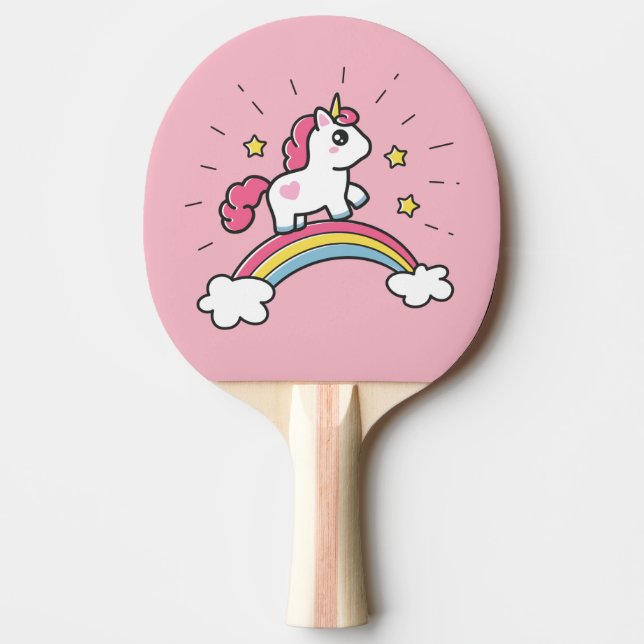 Niedliches Einhorn auf einem Regenbogendesign Tischtennis Schläger (Vorderseite)