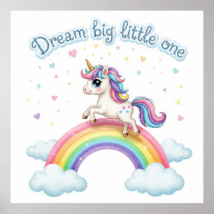 Niedliches Einhorn auf Regenbogen, Kinderzimmer dr Poster