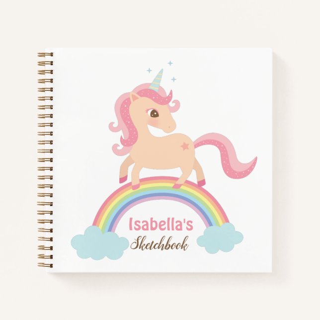 Niedliches Einhorn auf Regenbogen Mädchen Name Ske Notizbuch (Vorderseite)
