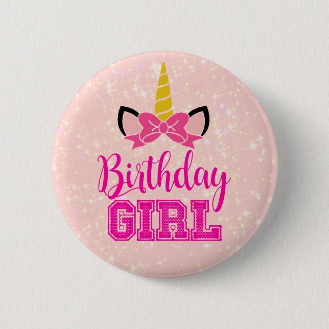 Niedliches Einhorn BIRTHDAY GIRL Button (Vorderseite)