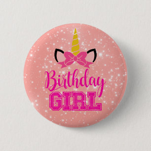 Niedliches Einhorn BIRTHDAY GIRL Button
