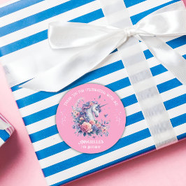 Niedliches Einhorn Blütenrosa Lila Mädchen Geburts Runder Aufkleber