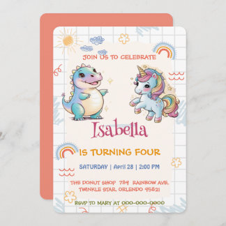 Niedliches Einhorn Dinosaurier Regenbogen Blume Ge Einladung