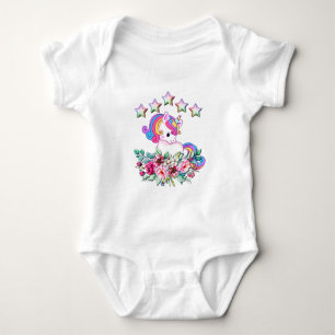 Niedliches Einhorn, farbenfrohe Sterne und Aquarel Baby Strampler