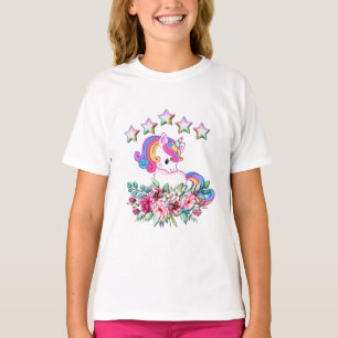 Niedliches Einhorn, farbenfrohe Sterne und Aquarel T-Shirt