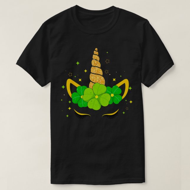 Niedliches Einhorn-Gesicht Irish Kleeblatt St Patr T-Shirt (Design vorne)