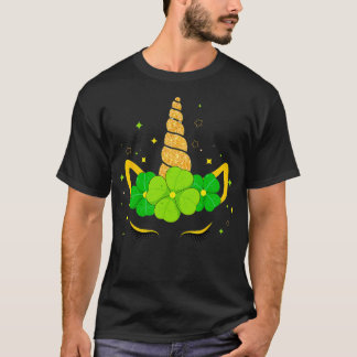 Niedliches Einhorn-Gesicht Irish Kleeblatt St Patr T-Shirt