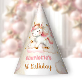 Niedliches Einhorn Girl 1. Geburtstag Pink Beige P Partyhütchen