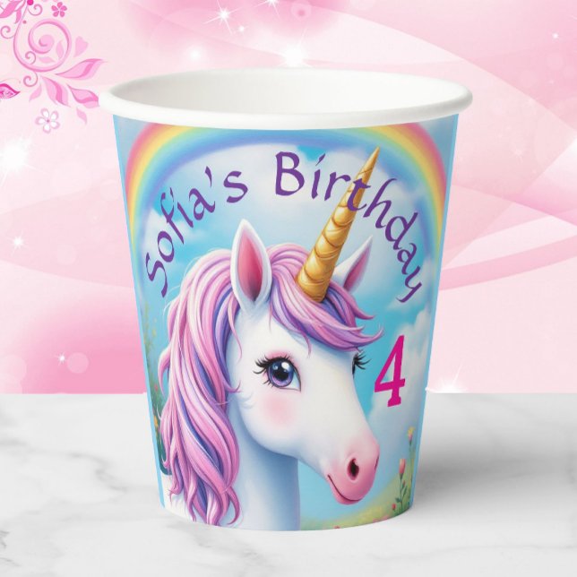 Niedliches Einhorn Girl' Rainbow Birthday Farbenfr Pappbecher (Von Creator hochgeladen)