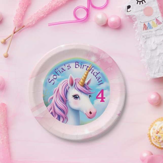 Niedliches Einhorn Girl' Rainbow Birthday Farbenfr Pappteller (Von Creator hochgeladen)
