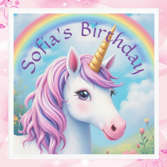 Niedliches Einhorn Girl' Rainbow Birthday Farbenfr Serviette (Von Creator hochgeladen)