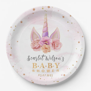Niedliches Einhorn Horn Baby Dusche Gold Glitzer Pappteller