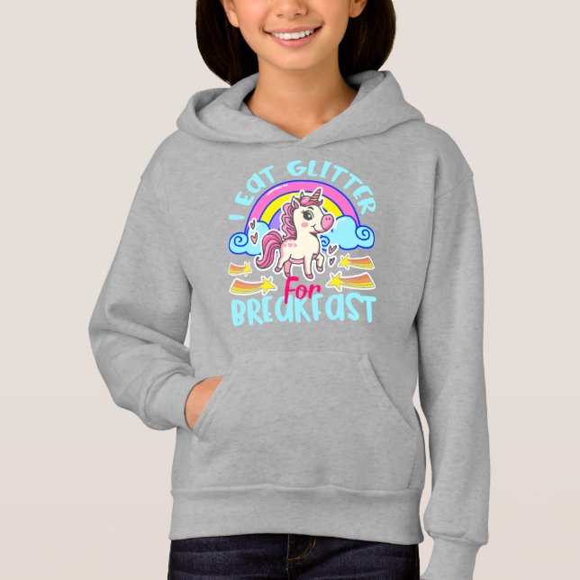 Niedliches Einhorn Ich esse Glitzer zum Frühstück  Hoodie (Vorderseite)