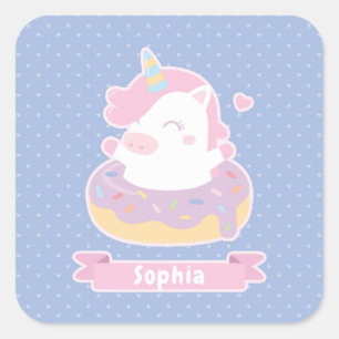 Niedliches Einhorn in Doughnut Girls Name Stickers