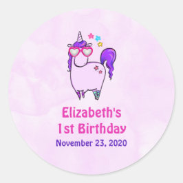 Niedliches Einhorn in Herz-Shaped Brille Geburtsta Runder Aufkleber