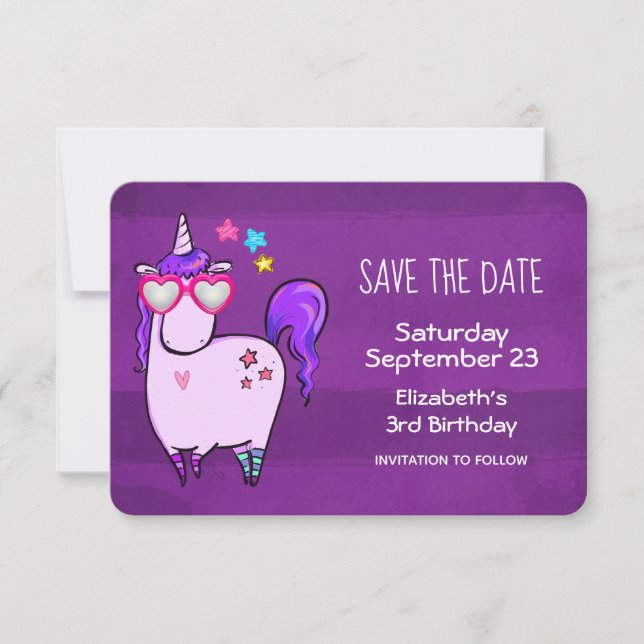 Niedliches Einhorn in Herz-Shaped Brille Geburtsta Save The Date (Vorderseite)