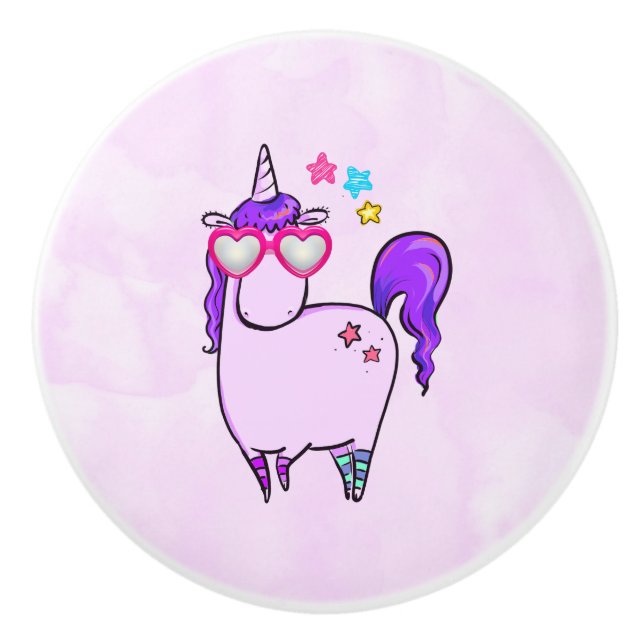 Niedliches Einhorn in Herz-Shaped-Brille Keramikknauf (Vorderseite)