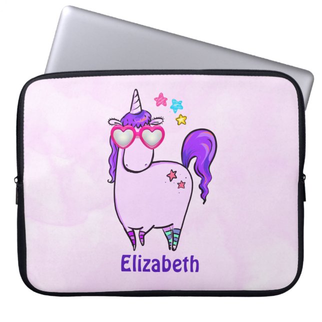 Niedliches Einhorn in Herz-Shaped-Brille Laptopschutzhülle (Vorderseite)