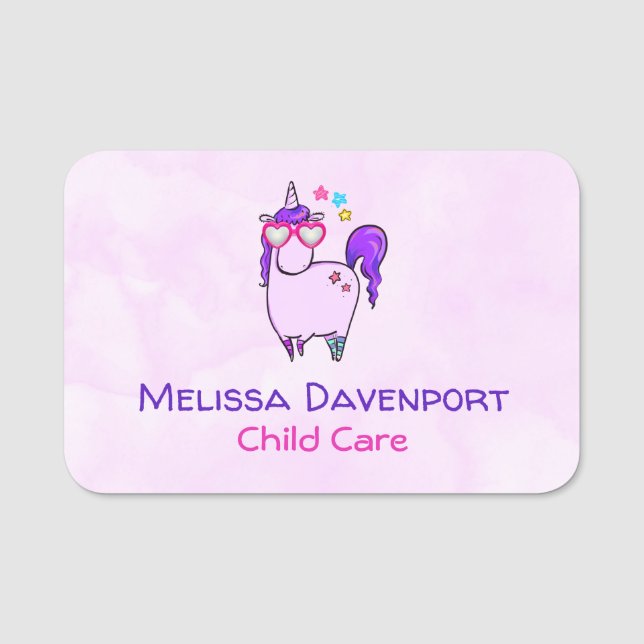 Niedliches Einhorn in Herz-Shaped-Brille Namensschild (Vorderseite)