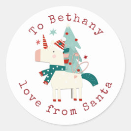 Niedliches Einhorn Kindername Liebe Weihnachten Runder Aufkleber