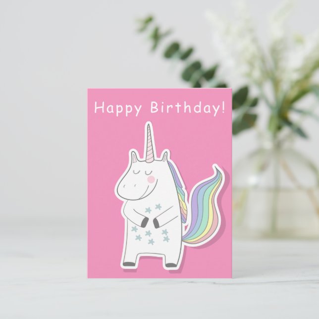 Niedliches Einhorn - Mädchen Geburtstag Postkarte (Stehend Vorderseite)