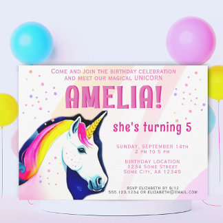 Niedliches Einhorn Magical Girl Geburtstag Einladung