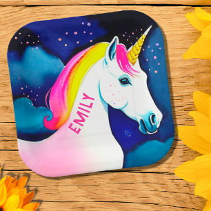Niedliches Einhorn Magical Star Girl Name Geburtst Pappteller