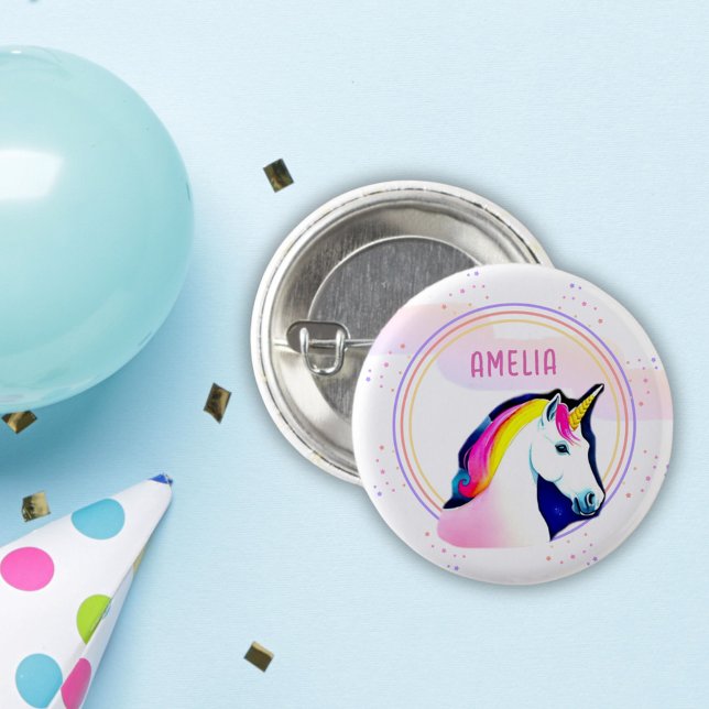 Niedliches Einhorn Magische Sterne Mädchen Geburts Button (Von Creator hochgeladen)