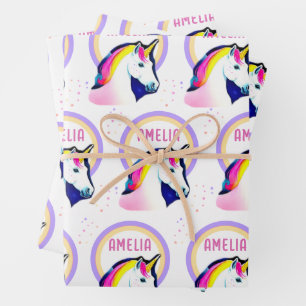 Niedliches Einhorn Magische Sterne Mädchen Geburts Geschenkpapier Set