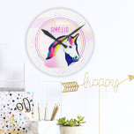 Niedliches Einhorn Magische Sterne Mädchen Runde Wanduhr<br><div class="desc">Niedliche Einhorn Magical Stars Mädchenname Runde Uhr. Diese schöne und magische Uhr wird das Kinderzimmer noch zauberhafter machen! Personalisieren Sie es mit einem Namen Ihrer Wahl und lassen Sie Ihre Kleinen sich besonders fühlen. Die Uhr ist mit einem niedlichen Einhorn gezeichnet.</div>