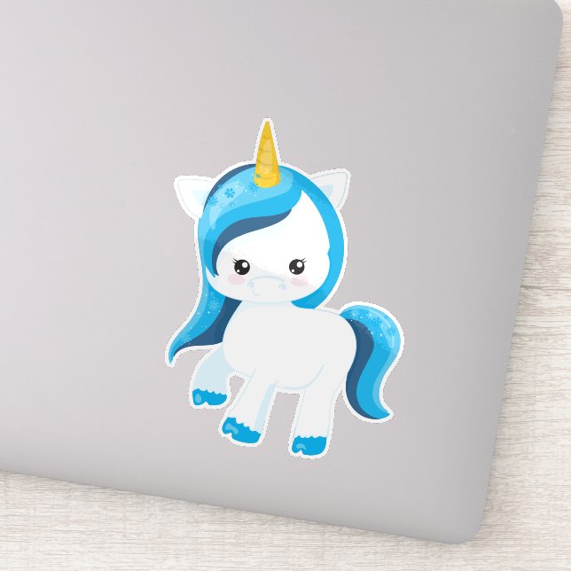 Niedliches Einhorn, magisches Einhorn, Winter, Sch Aufkleber (Detail)