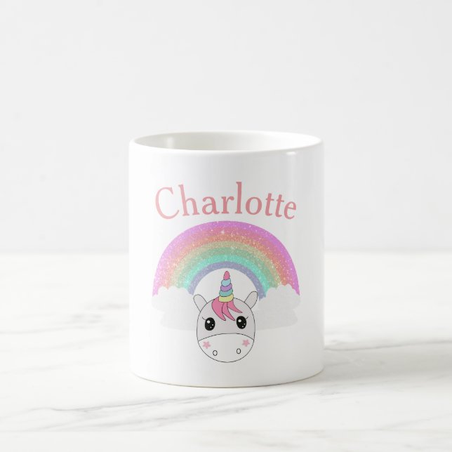 Niedliches Einhorn mit Glitzer Regenbogen und Indi Kaffeetasse (Mittel)