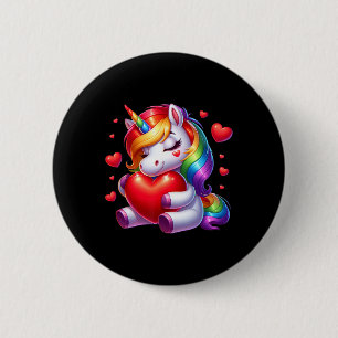Niedliches Einhorn mit Herz-Valentinstag für Mädch Button