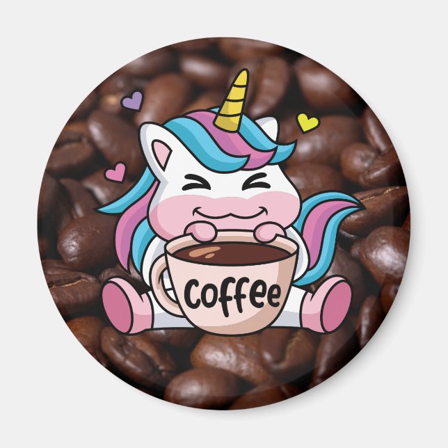 Niedliches Einhorn mit Kaffee Magnet (Vorne)