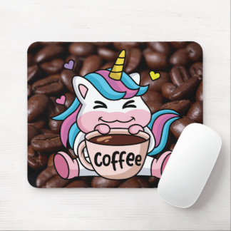 Niedliches Einhorn mit Kaffee Mousepad
