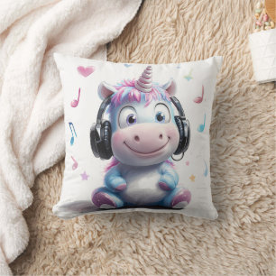 Niedliches Einhorn mit Kopfhörer-Kopfhörer-Kopfkis Kissen