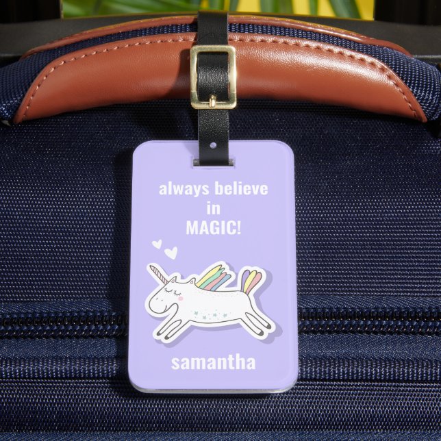 Niedliches Einhorn mit Namen Kinder Gepäckanhänger (Vorderseite Insitu 2)