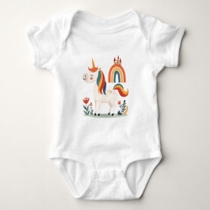 Niedliches Einhorn mit Regenbogen und Burg - Fanta Baby Strampler