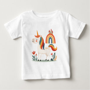 Niedliches Einhorn mit Regenbogen und Burg - Fanta Baby T-shirt