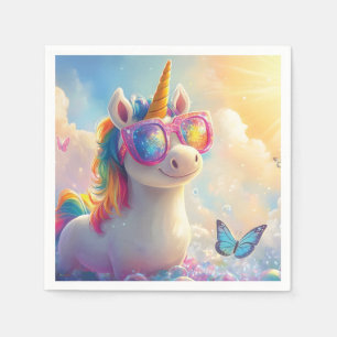 Niedliches Einhorn mit Sonnenbrille: Magisch und S Serviette