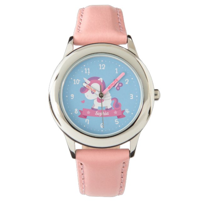 Niedliches Einhorn mit Wings Girls Personalisiert  Armbanduhr (Vorderseite)